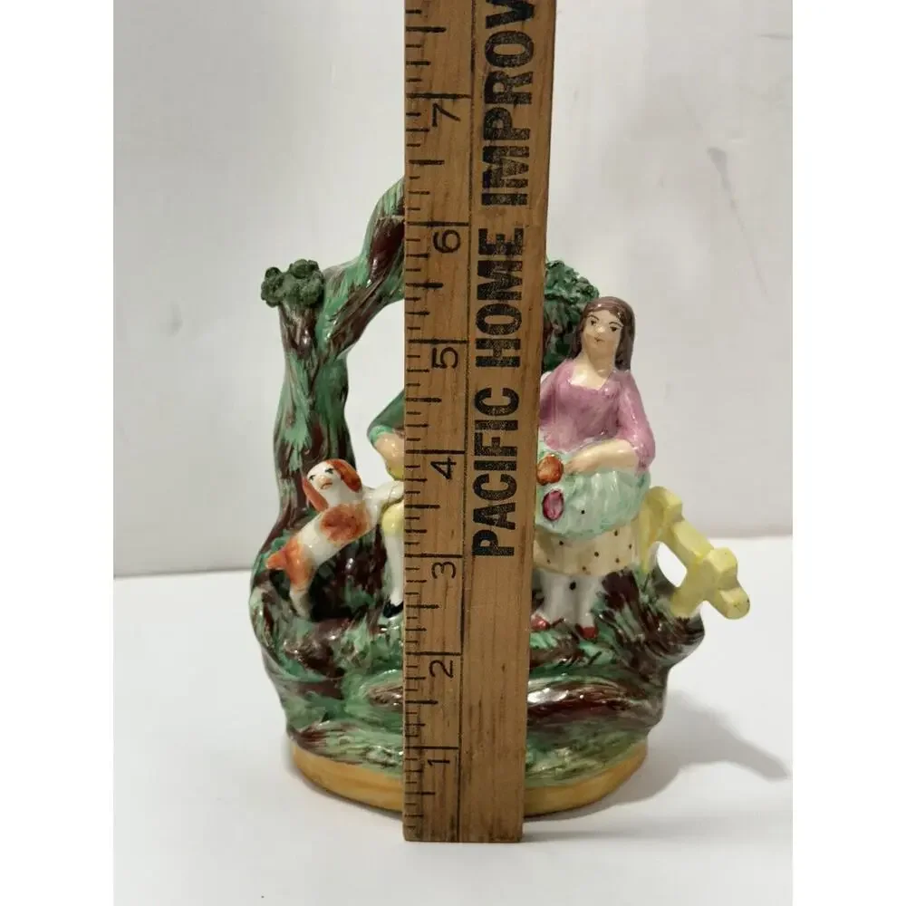 Antique Staffordshire Ceramic Figure Couple With Spaniel‎ Dog RARE REPAIRED